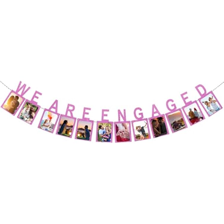 Engagement Banner, Engaged Party Decorations with Rope and Plastic Pin, Photo Banner for Engagement, Wedding, Valentines Day Party Pink
