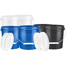 House Naturals 1 Gallon Plastic Bucket Container with Lid Food Grade BPA Free Made in USA (Pack of 6)
