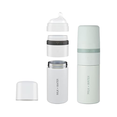 MILK  WATER 2X All-in-One Baby Bottles with Formula Dispensers On The Go, 9oz Keeps Water Warm & Formula Fresh Baby Formula Mixing Bottles with Anti-Colic Nipples, Stage 3, 6M White & Green