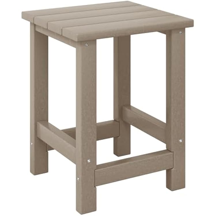 Kids Outdoor Side Table, Small Patio HDPE Adirondack Square Table, Porch End Table for Outside Pool Garden, Weathered Wood
