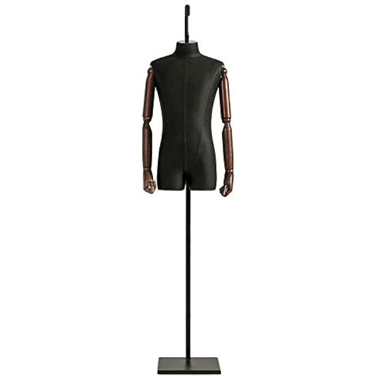 Hanging Style Male Molded Mannequin Torso Form with Detachable Arm & Metal Floor Stand, Mannequin Torse Body, Ideal for Fashion Shop Clothing Pants, Sportswear, Underwear DisplayBlack