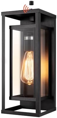 mirrea 14" Dusk to Dawn Outdoor Wall Sconce 1 Light in Matte Black Rectangular Metal Frame and Clear Glass Shade Waterproof Porch Light Patio Light