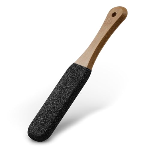 BEZOX Foot Pumice Stone Pedicure File1 PCS - Wooden Handle Foot File Callus Remover for Smoother Feet and Hands - Foot Scrubber, Heel Sander and Dead Skin Scraper - Black