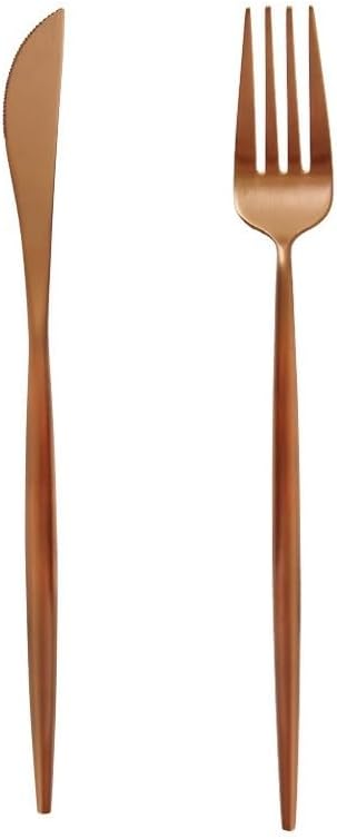 Cutlery Flatware Cutlery Set, 2/8/12/16/20/24Pcs Matte Rose Gold Round Handle Portuguese Steak Knives And Forks,Rose Gold-16 Piece set for 8