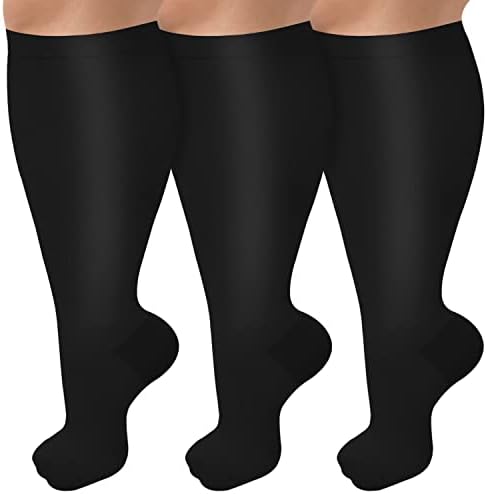 3 Pack Plus Size Compression Socks for Women & Men, Extra Wide Calf Knee High Stockings for Circulation Support