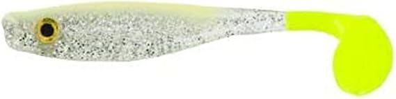 Big Bite Baits 5" Suicide SHAD/Bone Silver Glitter/Chartreuse Tail (4 Pack)