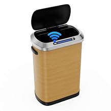 13 Gallon Smart Automatic Trash Can, 50L Stainless Steel Sensor Waste Bin with Soft-Close Silent Lid and 30 Garbage Bags, Garbage Can for Home, Kitchen, Commercial, Office, Wood Grain