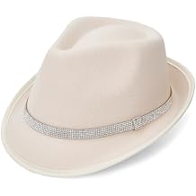 Fedora Hats for Women & Men Trendy Short Brim Felt Hat with Rhinestone Belt Trilby Panama Dress Hat