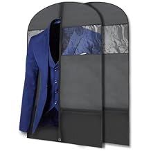 Plixio Garment Bags Suit Bag for Travel and Clothing Storage of Dresses, Dress Shirts, Coats Includes Zipper and Transparent Window (Black - 2 Pack (No Gusset))