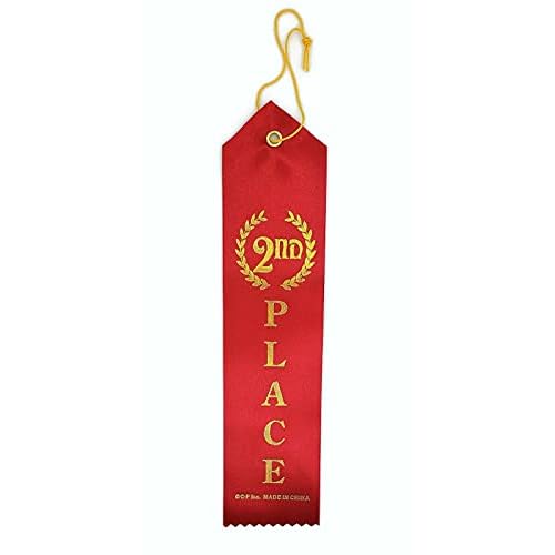 2nd Place Red Award Ribbon with Card & String 24 Pack