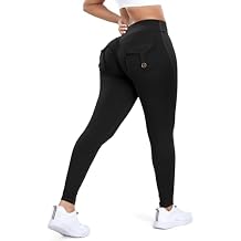 YOFIT Women Butt Lifting Workout Cargo Leggings Scrunch Booty Tummy Control Yoga Pants with Flap Pockets Black XL