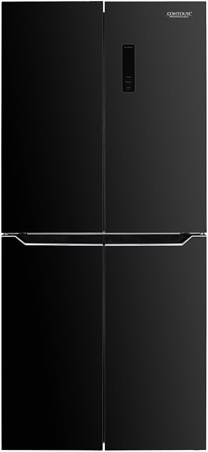 CONTOURE RV Refrigerator 15.5 cu ft 4-Door, Black Glass | SMART-Temp control with multi-airflow cooling, LED lighting, adjustable full-width shelves, no-frost design, rapid cooling