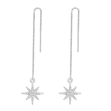Sparkly Crystal Star Threader Drop earrings Chain Ear Threader Mother's Day Jewelry Gift