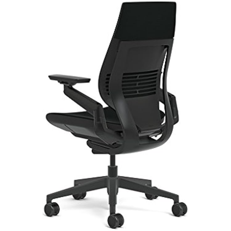 Steelcase Gesture Office Chair - Black Leather, Medium Seat Height, Wrapped Back, Dark on Dark Frame, Lumbar Support