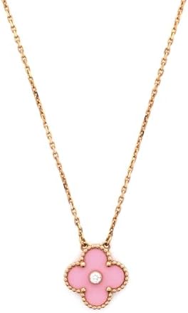 Pre-Loved Vintage Alhambra Pendant Necklace 18K Rose Gold and Pink Sevres Porcelain with Diamond, Rose Gold