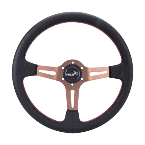 RASTP 13.8350mm Racing Steering Wheel, Grip PU Leather & Aluminum Alloy Spoke 6 Bolt Steering Wheel-Gold
