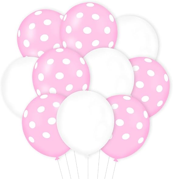 50 pcs White Pink Polka Dot Latex Balloons, 12inch White and Pink Polka Dot Balloon for Girl Baby Shower Birthday Wedding Anniversary Party Decoration