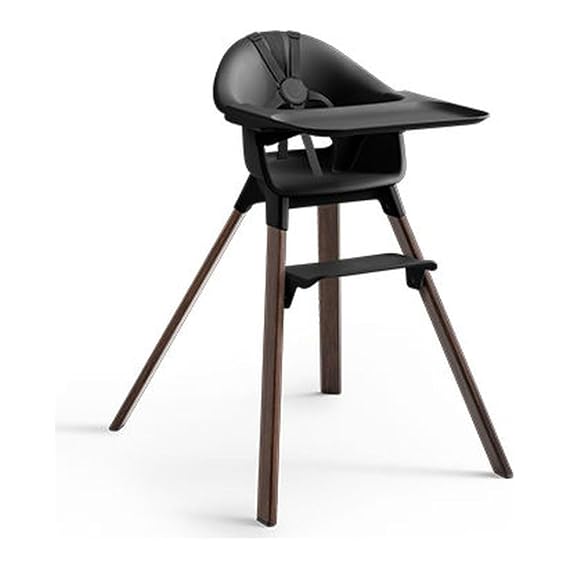 Stokke Clikk High Chair, Includes Tray + Harness, Black/Warm Brown