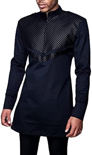 Two Piece Set Mens African Dashiki Formal Suit Long Sleeve Shirt and Pant Outfits Traditional Clothing Color : Black, Size : Medium