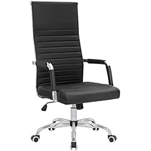 Ribbed Office High Back PU Leather Desk Adjustable Swivel Task Computer Chair with Armrest for Conference Study Leisure, White,KM-0022