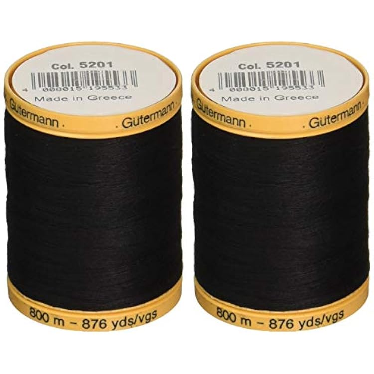 Gutermann 2-Pack Natural Cotton Thread Solids 876 Yards Each - Black 800C 5201