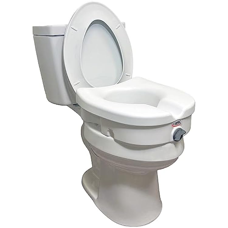 Carex E-Z Lock Raised Toilet Seat, Elongated Toilet Seat Riser, Adds 5 Inches of Height, 300 lbs Capacity, Elevating and Raising Seat for Elderly and Handicap, Universal, Slip-Resistant, White