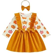 Toddler Fall Dress Girls Long Sleeve Pumpkin Print Dresses Baby Girl Halloween Thanksgiving Outfit Fall Clothes