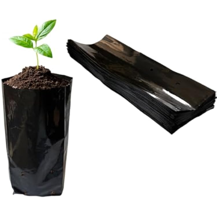 gardtree 8” x 14” 100PCS Thicken Plastic Plant Bags Nursery Grow Bags, PE Seedling Pots Seed Starter Pouch Ideal for Fruit Trees, Flower, Starting Saplings,Vegetables