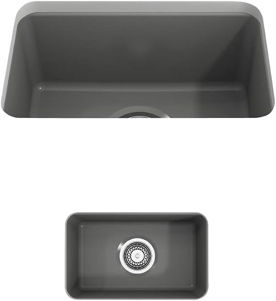 BOCCHI Sotto Dual-Mount Fireclay 12 in. Single Bowl Bar Sink with Strainer in Matte Gray