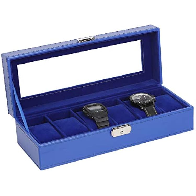 NEX Watch Case, 6 Slot Leather Watch Box Display Case Organizer Glass Jewelry Storage