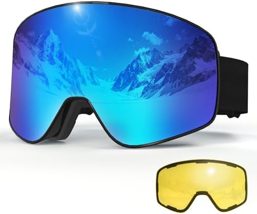 VCOROS Magnetic Ski Goggles with Quick-Change Lens, OTG Design, Anti-Fog Snow Goggles, UV400 Protection Snowboard Goggles