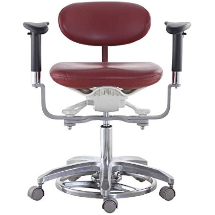 Mobile Chair Doctors Stool Office Chair Foot Controlled with Swiveling Armrest Red PU