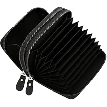 Marshal Genuine Leather Credit Card Holder Wallet Accordion Double Zipper with Id window