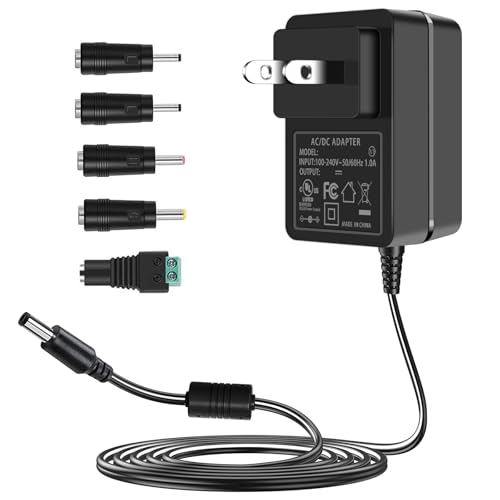 TKDY 24V 1.5A DC Power Supply Cord, fit for DC 24V 1.5A 1A 0.5A LED Light Strip, 24 Volt Light Diffuser, and More, 100-240V 5060hz 36W 24W Power Adapter with 5 Tips Not for Charging.