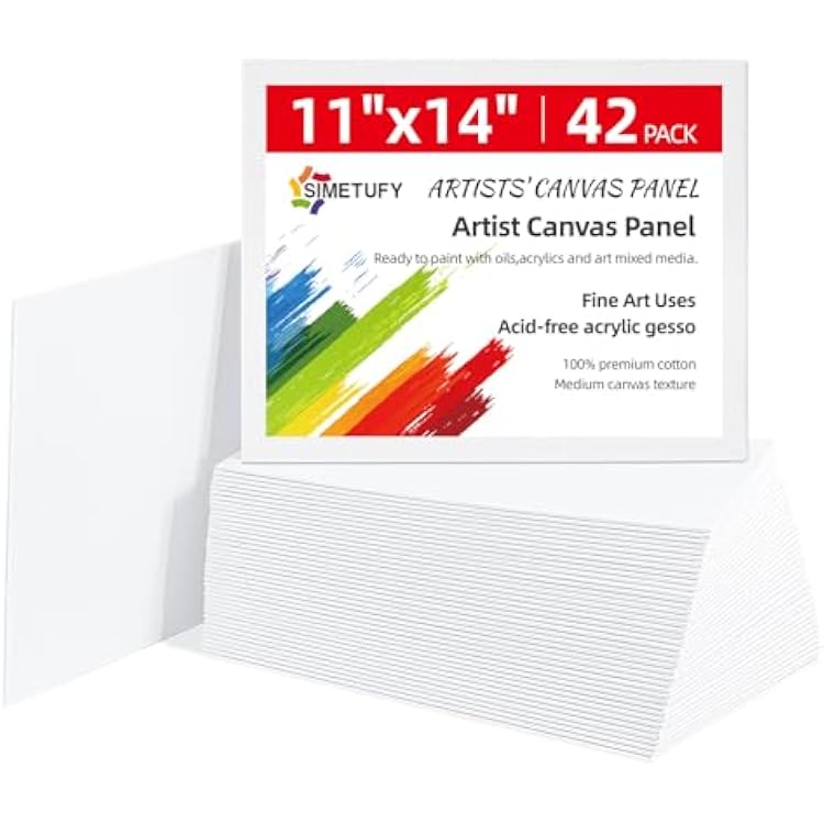 Simetufy 11 x 14 inch 42 Pack Flat Painting Canvas Boards- Gesso Primed Acid-Free 100% Cotton Canvas Panels for Acrylics Oil Watercolor Tempera Paints