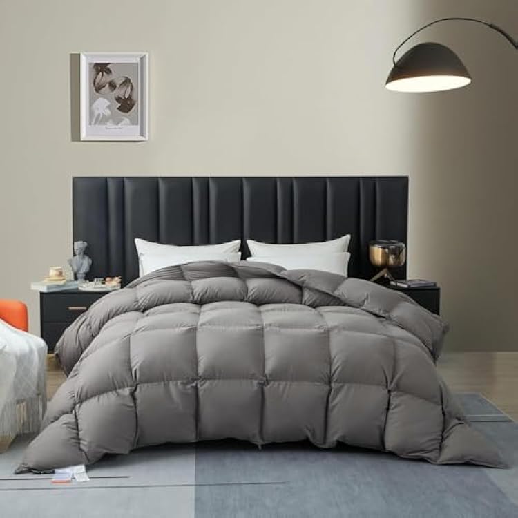 Lightweight Feather Down Fiber Comforter King Size, Extra Fluffy Grey Duvet Insert,Ultra-Soft, Breathable,All Season Hotel Luxury Bedding Comforters with Corner Tabs, Summer Bedding for Bedroom