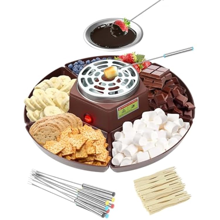 Smores Maker Tabletop Roaster Kit Electric Fondue Set with Adjustable Heat, Indoor Smores Roaster for Date Night, Movie Night, Family Fun & Couple Gift Ideas