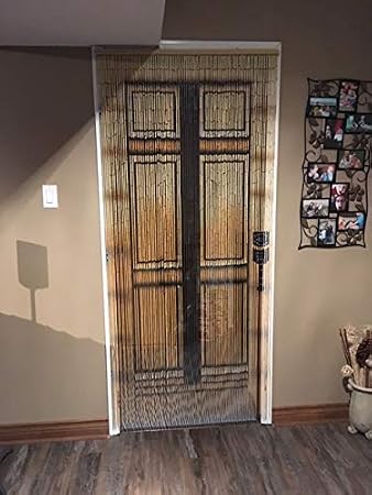 Natural Wood Beaded Curtain-90 Strands-Boho Door Beads-Bohemian Doorway Curtain-35.5" W x 78" H-Hand Made-Hand Painted (Door)