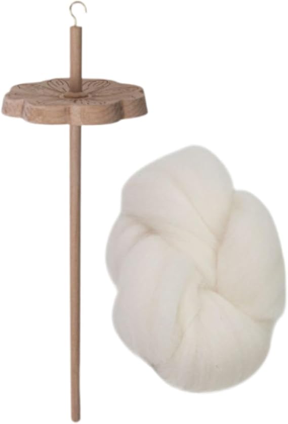 Top Whorl Yarn Spinner Drop Spindle Wheel Hand Carved Yarn Winder Top Whorl Yarn Spin Top Whorl Drop Spindle for Pom Pom's, 1 Spindle with Wool