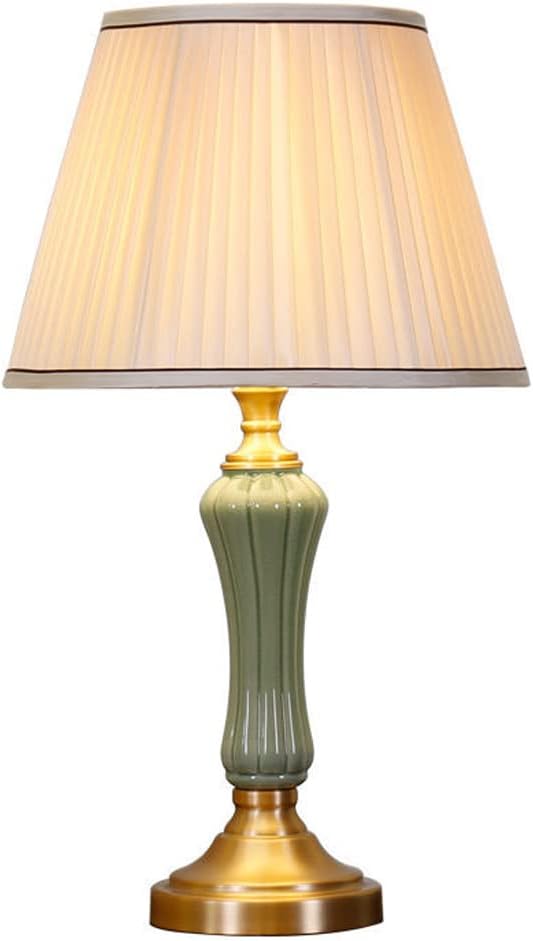 Chinoaserie Style Ceramic Table Lamp 26.5" High Ceramic Green Glaze Light Desktop Lamp with Drum Shade for Living Room Bedroom House Bedside Nightstand E26 Base