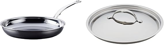 Hestan - NanoBond Collection - Titanium Stainless Steel 11-Inch Frying Pan - Toxin, PFAS, Chemical Free Clean Cookware, Induction Cooktop Compatible & 11" Stainless Steel Lid (71029)