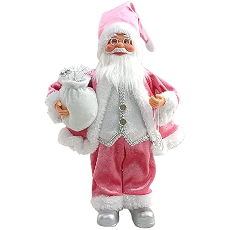Bluelans 12 Santa Claus Figure, Standing Traditional Christmas Figurine Figure Decor with Christmas Sock and Gifts Bag for Holiday Party Home Decor, Christmas Decorations Pink