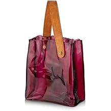Glass Purse Vase for Flowers Brownish Purple Vases for Centerpieces Glass Bag Vase with Leather Handle Small Bag Vases for Decor Decorative Fish Bowl for Home Wedding Decor