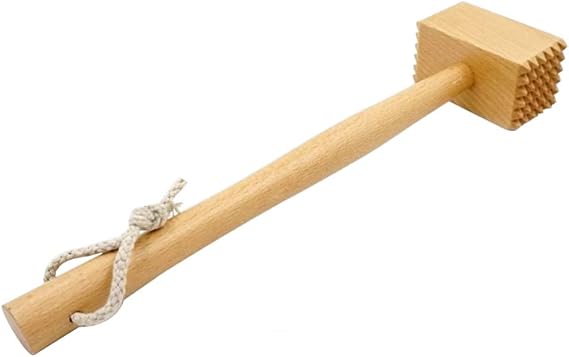 qiuqiu Textured Wooden Meat Tenderizer Hammer -Multi Purpose for Pounding Chicken Cutlets Meat Ice Frozen Vegetables,12.3 Inches