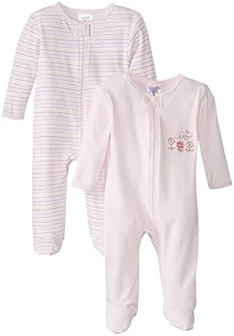 Spasilk Baby-Girls 100% Cotton Newborn 2 Pack Sleepwear Footie Set