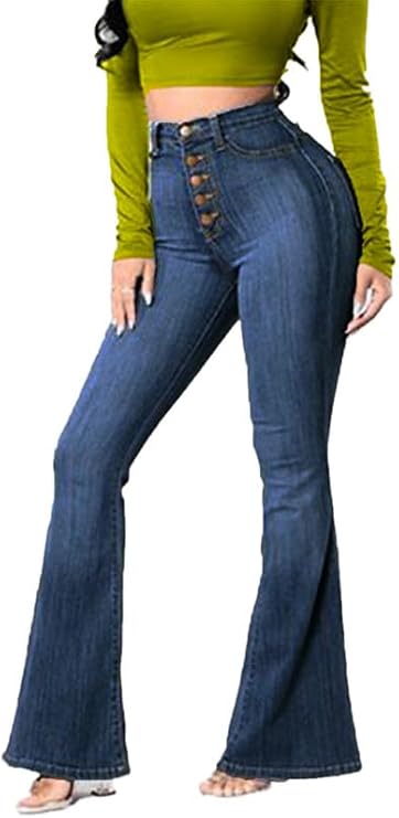 Andongnywell Women's High Rise Slim Fit Stretch Bell Bottom Jeans Wide Leg Flare Denim Pants Trousers