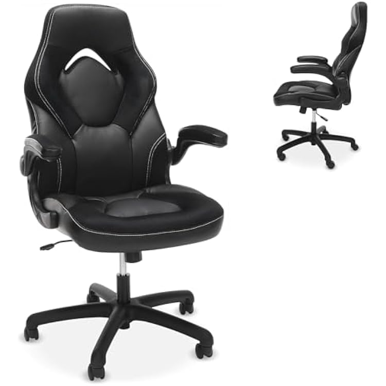 RESPAWN 3085 Ergonomic Gaming Chair for Adults, High Back Office Chair with Headrest and Flip Up Arms, Leather Racing Style Gaming Seat with Lumbar Support, Video Game Computer Desk Seat - Black
