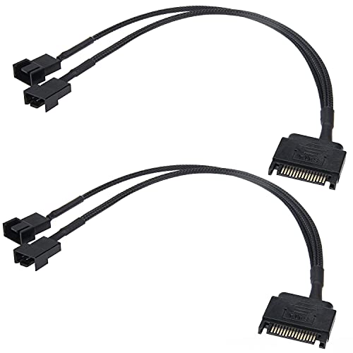 SATA to Fan Adapter, 2 Pack SATA to 4 Pin  3 Pin 2 Way Sleeved Braided PC Fan Power Y Splitter Cable, UIInosoo Motherboard CPU Fan Cord, 10.6 Inch