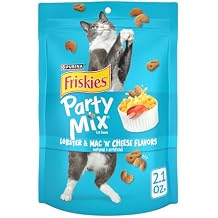 Purina Friskies Cat Treats, Party Mix Lobster & Mac 'N' Cheese Flavors - (Pack of 10) 2.1 oz. Pouches