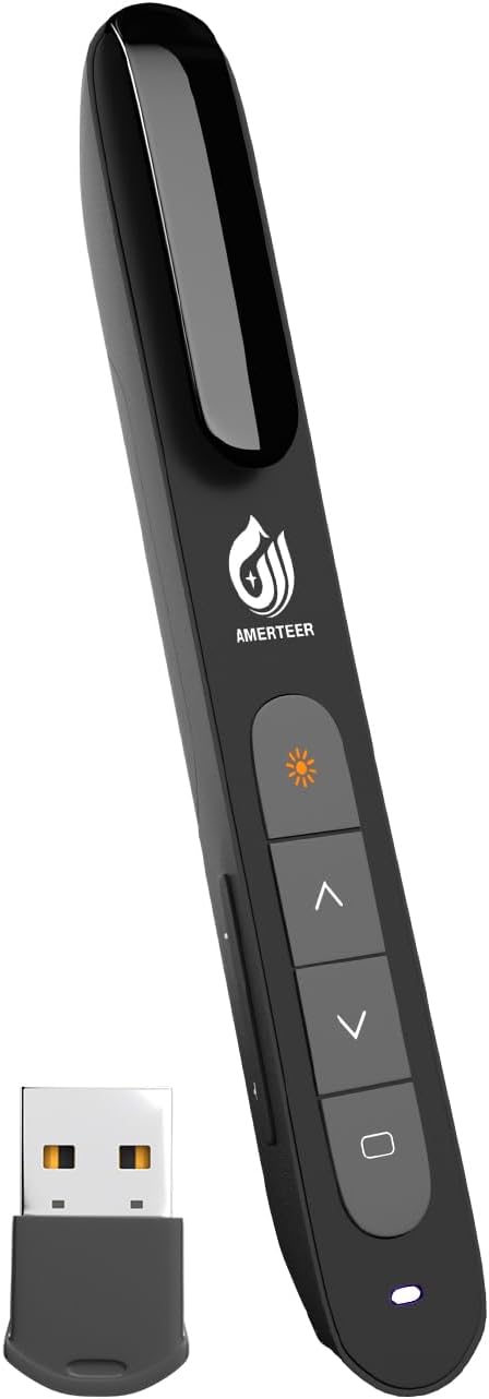 AMERTEER Presentation Clickers for PowerPoint – 2.4GHz Wireless PowerPoint Clicker with Hyperlink Support, Professional Presenter Remote for Classroom, Meetings & Conference Rooms